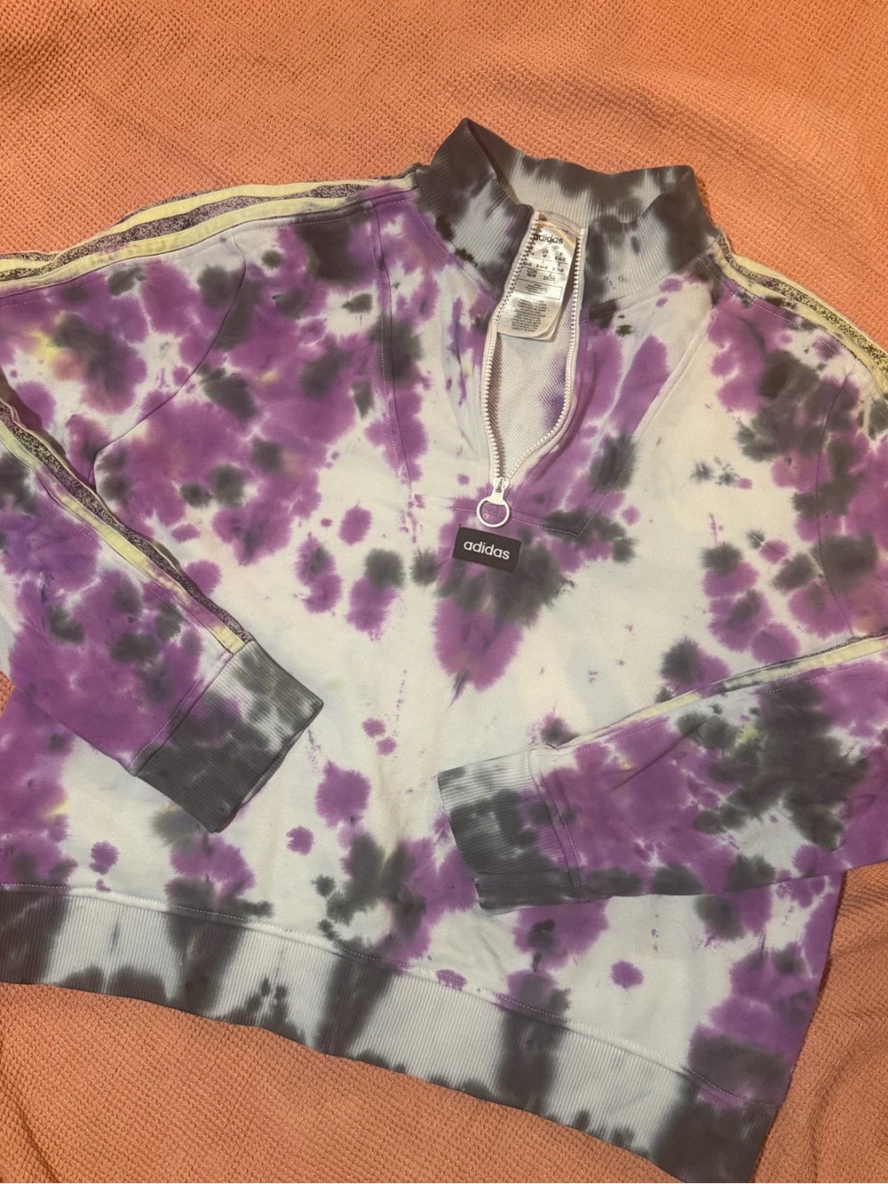 Purple, Black, and Yellow Tie Dye Adidas quarter zip